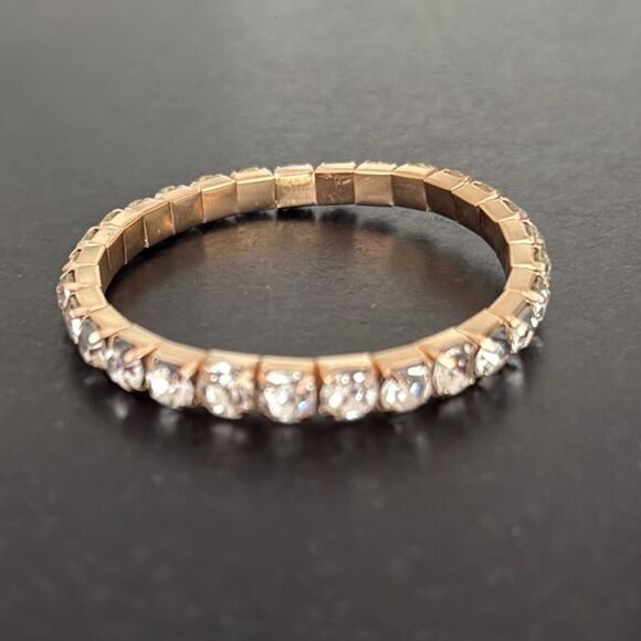 Set of 4 Gold Tone Bracelets with Rhinestones – Cuff, Tennis, Chain, Stretch - Picture 5 of 10